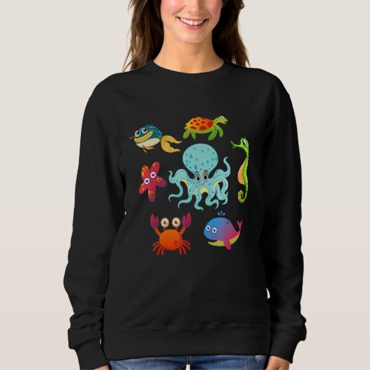 Sweatshirt Estarfish Crabe Baleine Octopus Animaux de mer Imp (Devant)