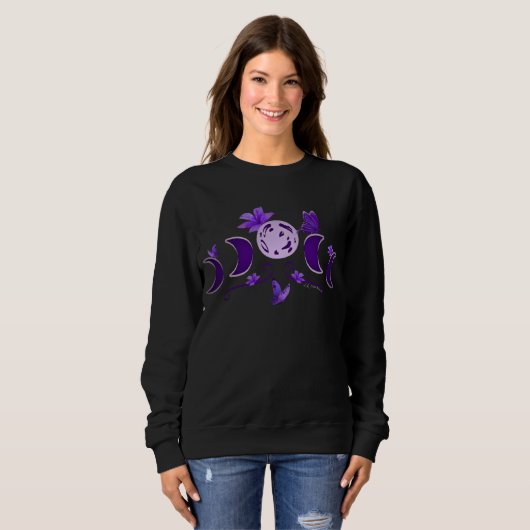 Sweatshirt Esthétique Minuit Céleste Phase de Lune & Lys (Devant entier)