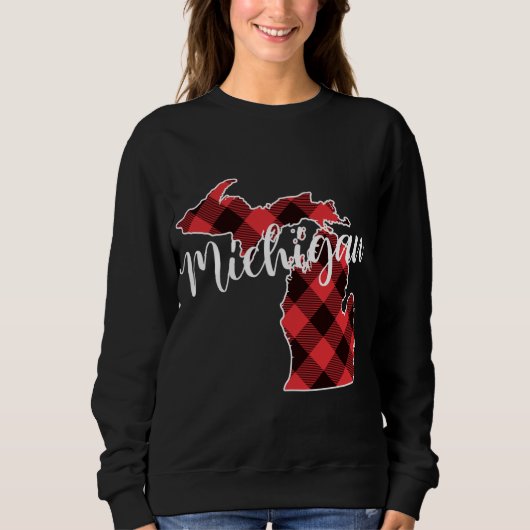 Sweatshirt État Du Michigan Carte Buffalo Plaid Christmas MI  (Devant)
