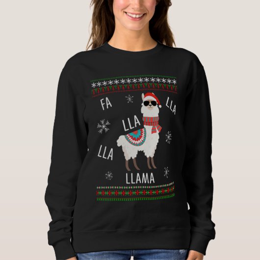 Sweatshirt Fa La La Cute Llama Vilain Sweater Girl de Noël (Devant)