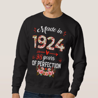 Sweatshirt Fabriqué En 1924 Floral 98 Ans 98ème Anniversaire 