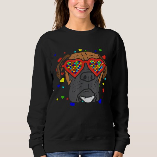Sweatshirt Face Boxers Autism Glasses Valentine Dog (Devant)