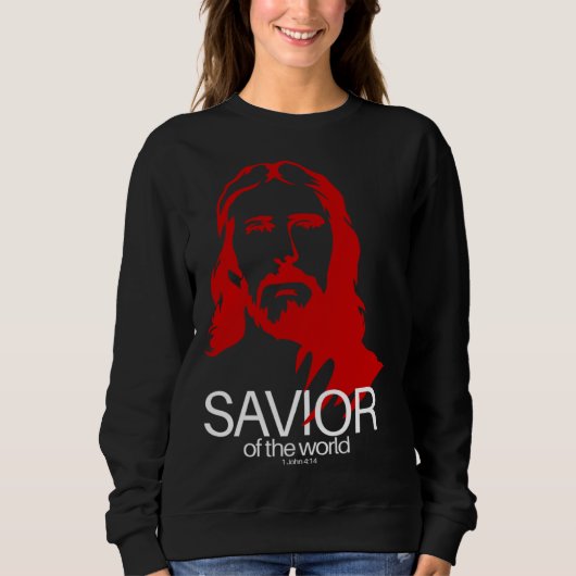 Sweatshirt Face of Jesus Savior of the World Christian Bible (Devant)