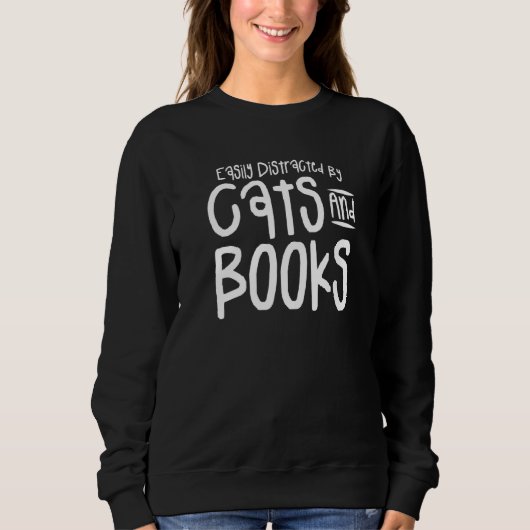 Sweatshirt Facilement Distrait Par Chats Et Livres Chat (Devant)