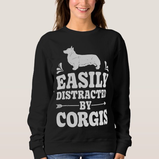 Sweatshirt Facilement Distrait Par Corgis Funny Corgi Chien (Devant)