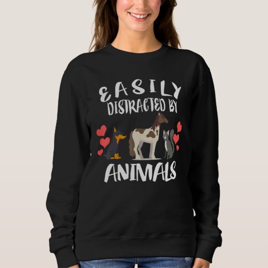 Sweatshirt Facilement Distrait Par Les Animaux Chat Cheval Ch (Devant)