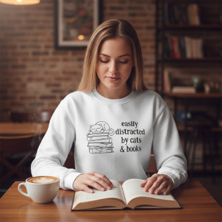 Sweatshirt Facilement Distrait par les Chats et les Livres Ar