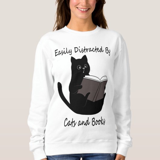 Sweatshirt Facilement Distrait Par Les Chats Et Les Livres, J (Devant)