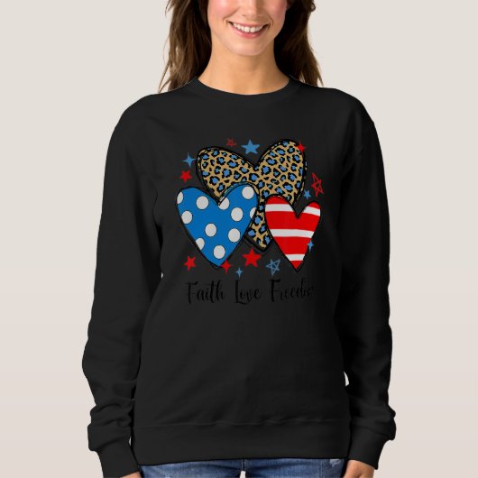 Sweatshirt Faith Love Freedom Leopard Hearts Patriotique 4e D (Devant)