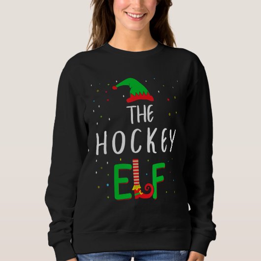 Sweatshirt Famille d'elfes de hockey qui correspondent à Noël (Devant)