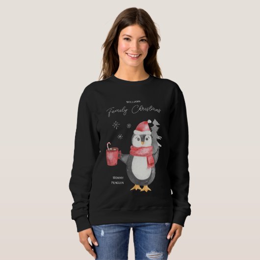 Sweatshirt Famille Pingouin Matching Noël Maman (Devant entier)