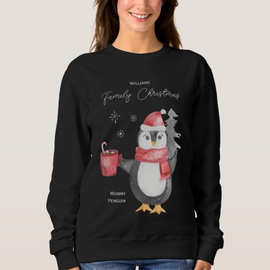 Sweatshirt Famille Pingouin Matching Noël Maman (Devant)