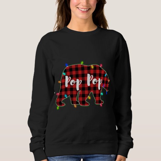 Sweatshirt Fantaisie Rouge Plaid Lumières de Noël Pop Pop Bea (Devant)