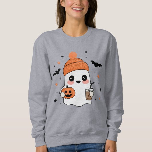 Sweatshirt Fantôme d'Halloween avec café glacé (Devant)