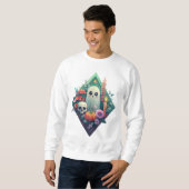 Sweatshirt Fantôme floral avec citrouille crâne et bougie (Devant entier)