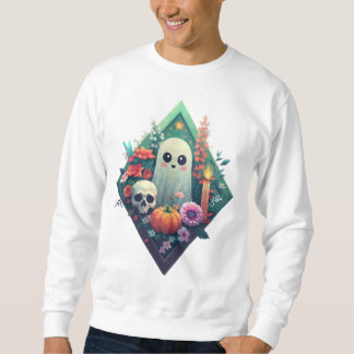 Sweatshirt Fantôme floral avec citrouille crâne et bougie