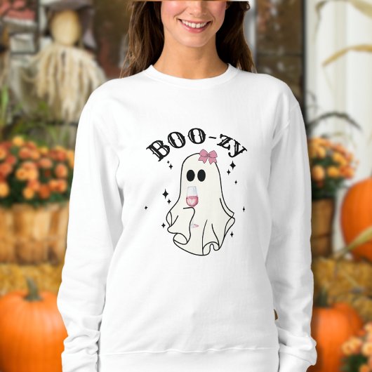 Sweatshirt Fantôme Mignon de Halloween Buvant du Vin