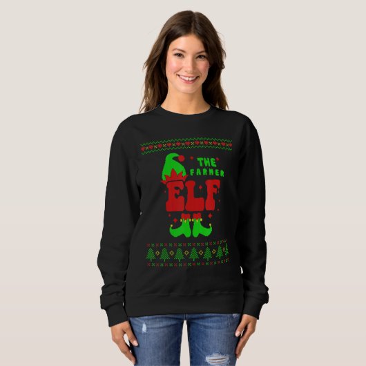 Sweatshirt Farmer Elf Famille Correspondant Douce moche Noël (Devant entier)