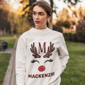 Sweatshirt Faux Broderie Femme Reindeer Xmas Nom du monogramm
