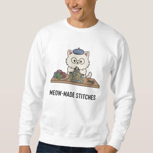 Sweatshirt Feline Knitter 'Meow-Made Stitches' Crafting Art (Devant)