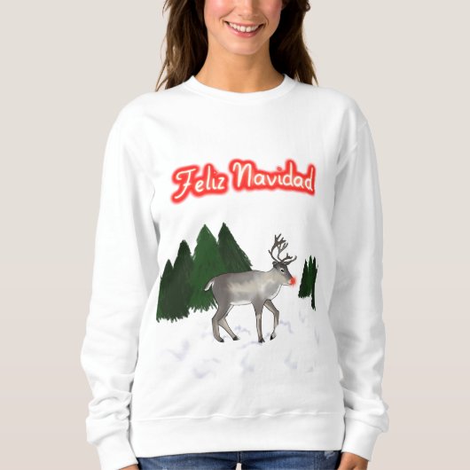 Sweatshirt Feliz Navidad Retro Peinture de rennes à nez rouge (Devant)