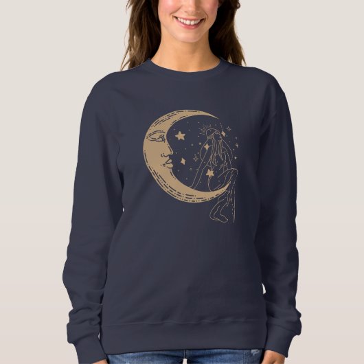 Sweatshirt Femme céleste lune & étoiles, boho, or élégant (Devant)