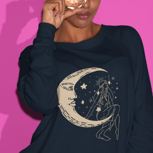Sweatshirt Femme céleste lune & étoiles, boho, or élégant