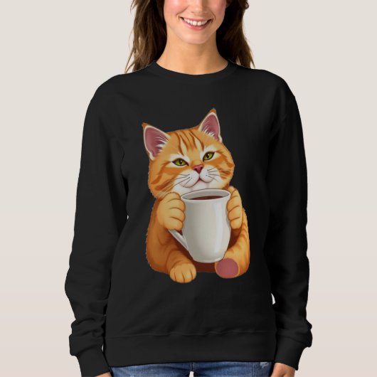 Sweatshirt Femme Chat Roux Mignon Café Graphique  (Devant)