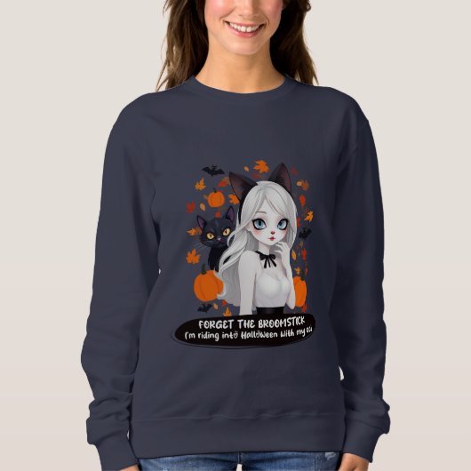 Sweatshirt Femme d'Anime avec chat noir. (Devant)