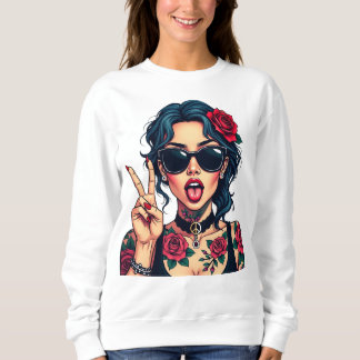 Sweatshirt Femme Edgy avec Roses, Cadeau pour elle