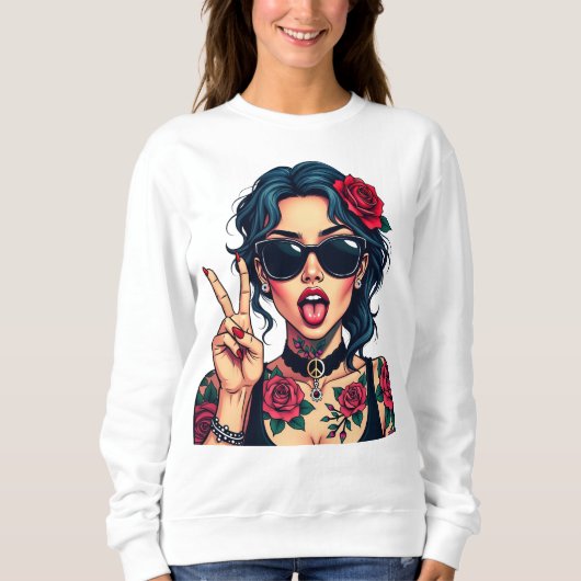 Sweatshirt Femme Edgy avec Roses, Cadeau pour elle (Devant)