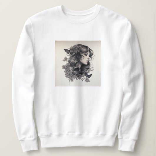 Sweatshirt Femme élégante aux fleurs et papillons Pour elle (Design devant)