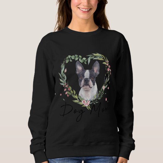 Sweatshirt Femme mignonne Boston Terrier Maman Fleur Amoureux (Devant)