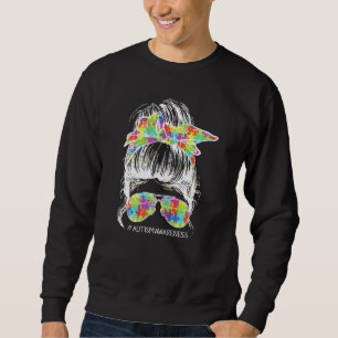 Sweatshirt Femmes Fier Autisme Fier Autisme Maman Messy Bun G