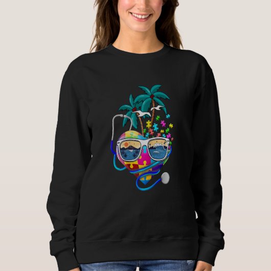 Sweatshirt Femmes Infirmière Autisme Puzzle Stethoscope Vacat (Devant)