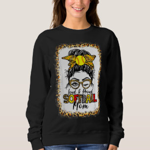Sweatshirt Femmes Loud et fière Softball Maman Messy Bun Leop