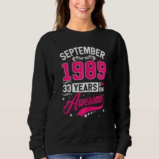 Sweatshirt Femmes Septembre 1989 33 Anniversaire Vêtements 33 (Devant)