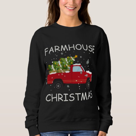 Sweatshirt Ferme Noël Camion rouge Noël Arbre de Noël Joyeux (Devant)