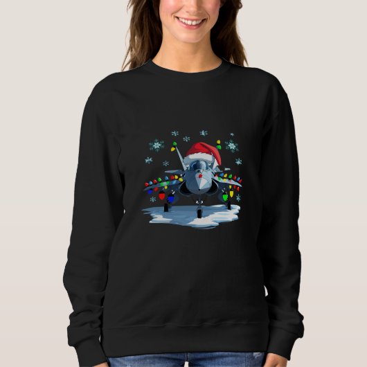 Sweatshirt Festive Fighter Jet Christmas Tee — Santa Hat (Devant)