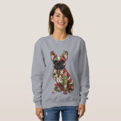 Sweatshirt Festive Patchwork French Bulldog Noël (Devant entier)
