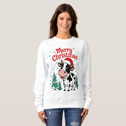 Sweatshirt Festive vache Joyeux Noël Cheval (Devant entier)