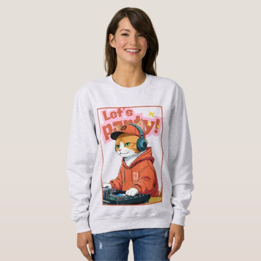 Sweatshirt Fête Avec Chat Orange (Devant entier)