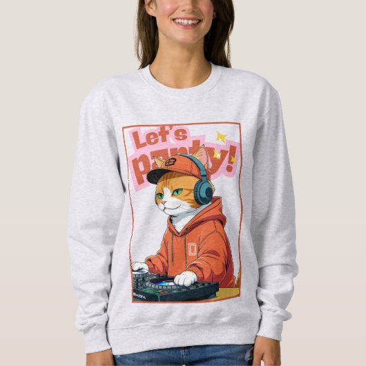 Sweatshirt Fête Avec Chat Orange (Devant)