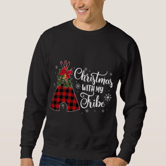 Sweatshirt Fête de Noël avec ma tribu Buffalo Plaid Family (Devant)