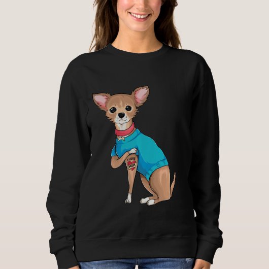 Sweatshirt Fête Des Mères Chien Drôle Chihuahua J'Aime Maman (Devant)