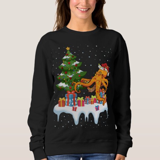 Sweatshirt Feu d'éclairage de Noël Noël Chapeau Octopus Noël (Devant)
