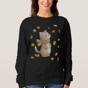 Sweatshirt Feuilles d'automne Chat - Cosy Automne Kitty Illus