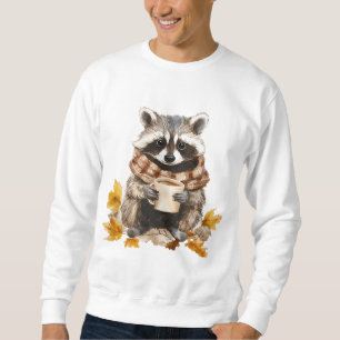 Sweatshirt Feuilles d'automne confortable raccoon avec tasse