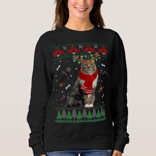 Sweatshirt Feux de chat de Noël de Père Noël (Devant)