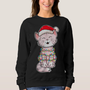 Sweatshirt Feux de Noël Chat portant le Casquette de Noël - C